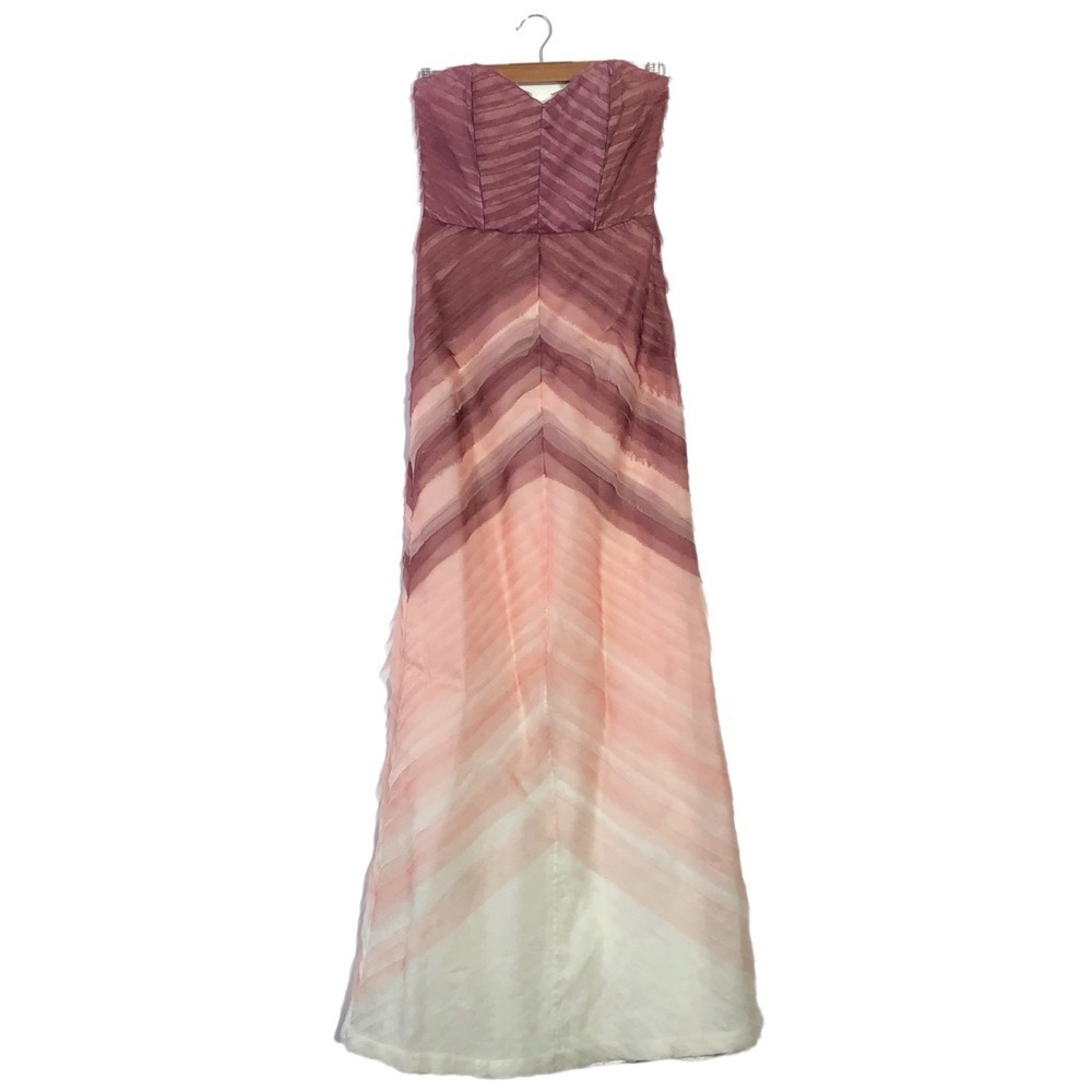 Parker Pink Silk Tiered Ombre Chiffon Strapless Sweetheart Prom Gown Maxi Dress - Picture 3 of 14